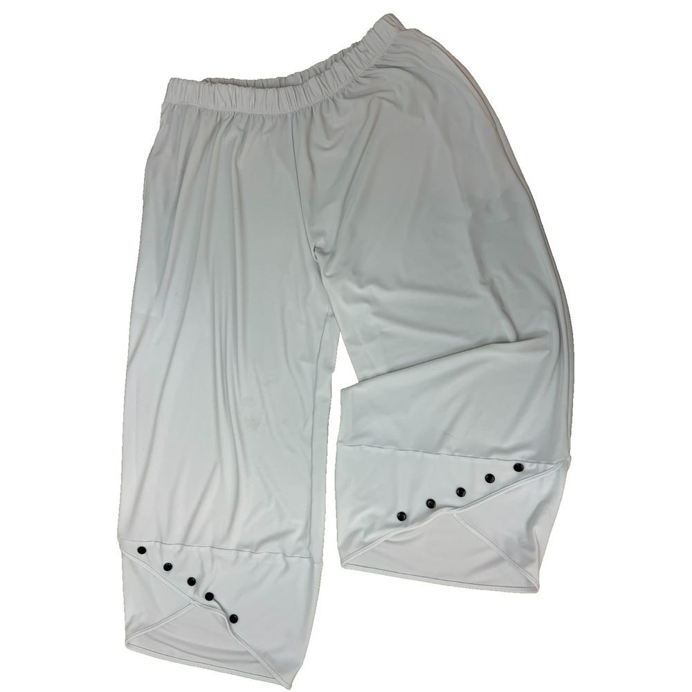 Sun Kim Wide Leg Cropped Lounge Pant White Knit Fabric Pull-On Button Accent, L